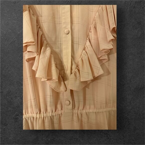 Vintage Miss Ashlee sz S Womens Blush Chiffon Ruffle Midi Dress Prairie Cottage - Picture 5 of 6
